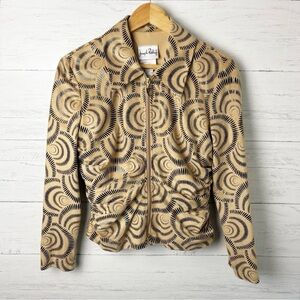 Joseph Ribkoff Faux Suede Ruched Zip Front Jacket Tan Black Lined 8